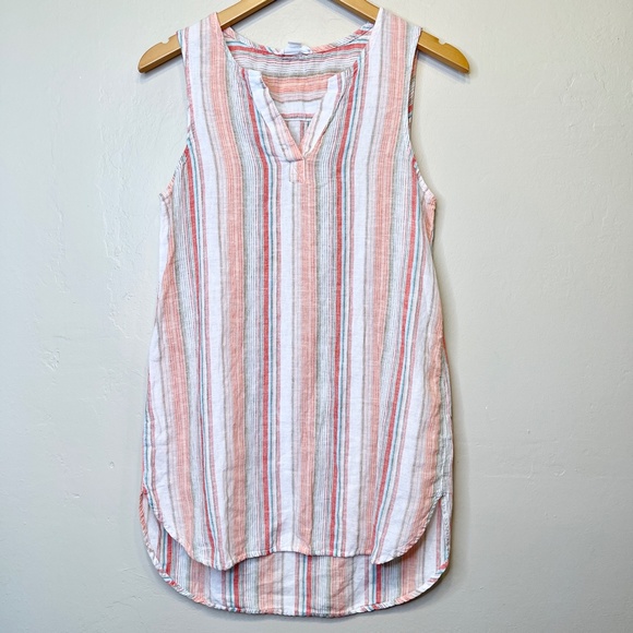 BLL Anthro Jenna Coral Sands Striped Linen Sleeveless Shirt Tunic Tank Blouse - Picture 3 of 10